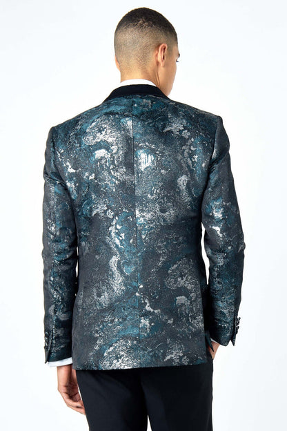 ALINO – GREEN BLACK PRINTED WEDDING PARTY TUXEDO 3 PIECE SUIT