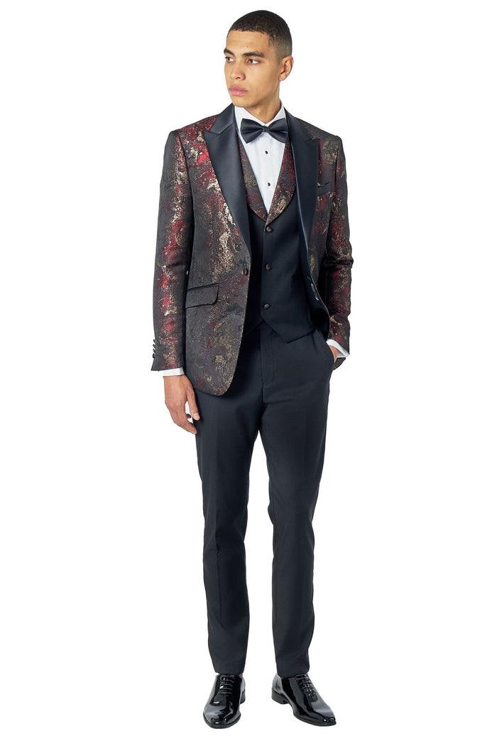 ALINO – MAROON WEDDING PARTY TUXEDO 3 PIECE SUIT