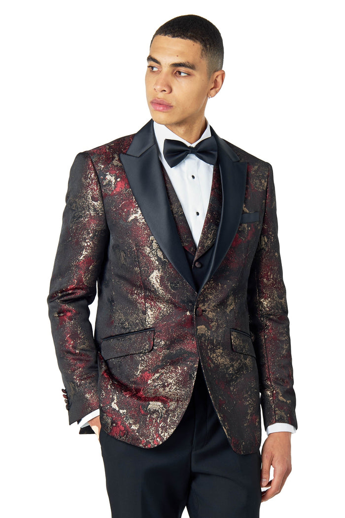 ALINO – MAROON WEDDING PARTY TUXEDO 3 PIECE SUIT