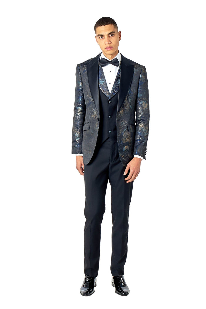 ALINO – THREE PIECE WEDDING SUIT GREEN SILVER PRINTED