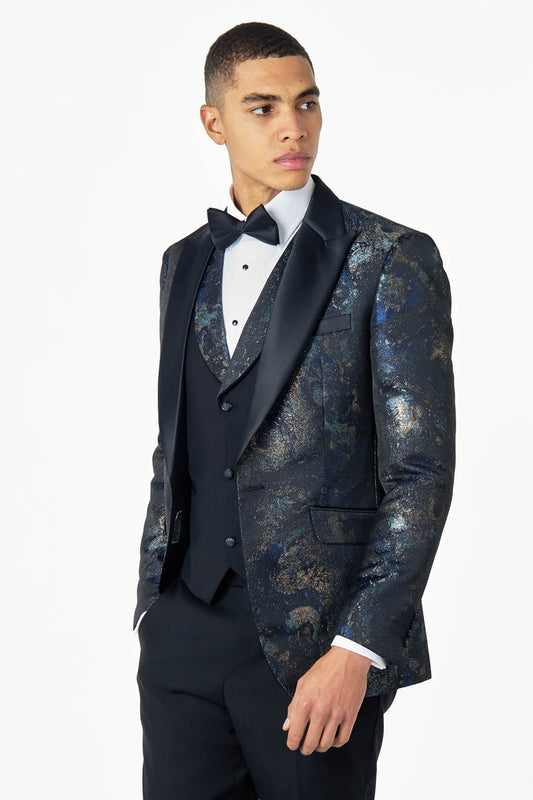 ALINO – THREE PIECE WEDDING SUIT GREEN SILVER PRINTED