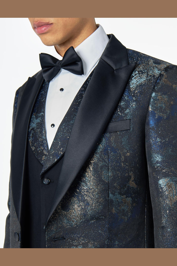 ALINO – THREE PIECE WEDDING SUIT GREEN SILVER PRINTED