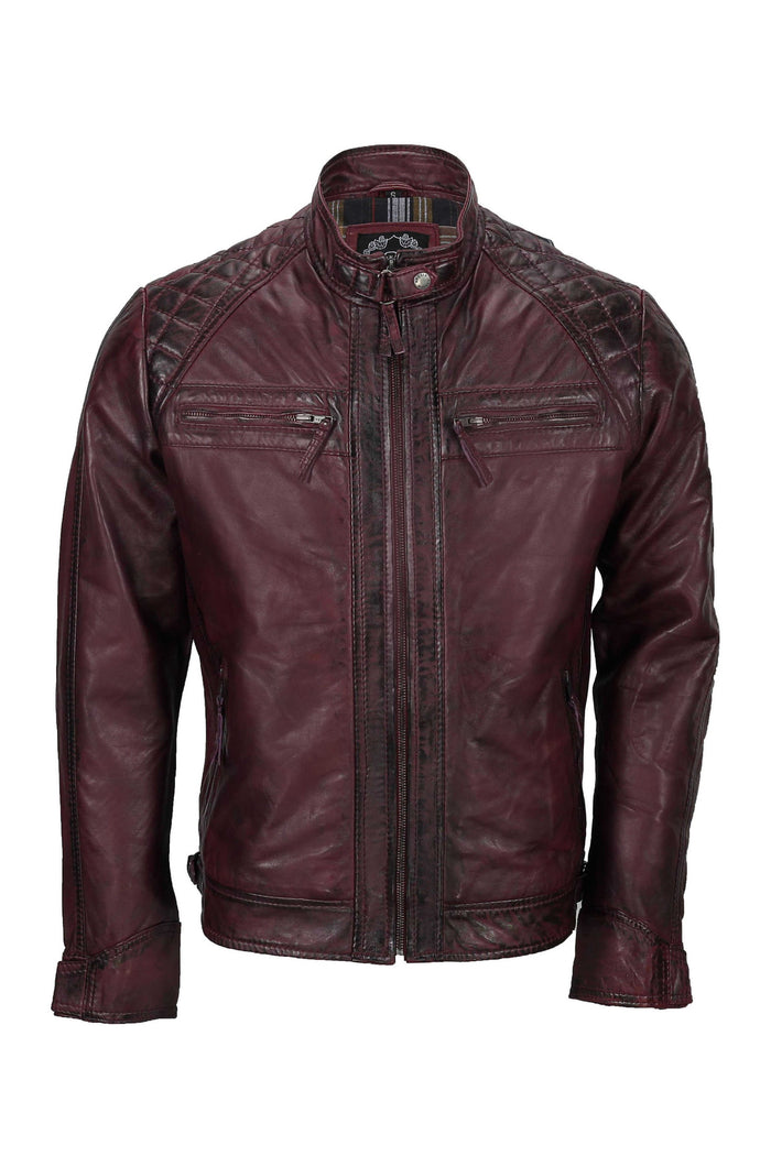 ANTIQUED WASH MAROON BIKER JACKET