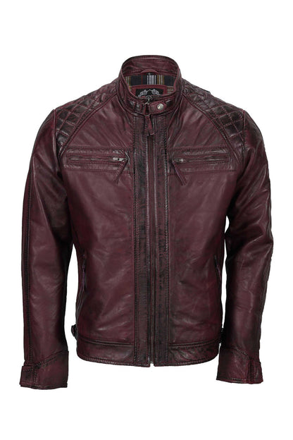 ANTIQUED WASH MAROON BIKER JACKET