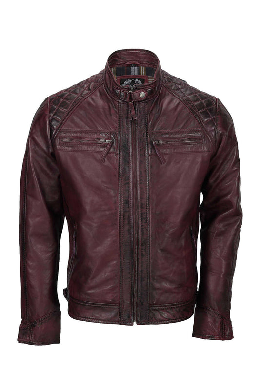 ANTIQUED WASH MAROON BIKER JACKET