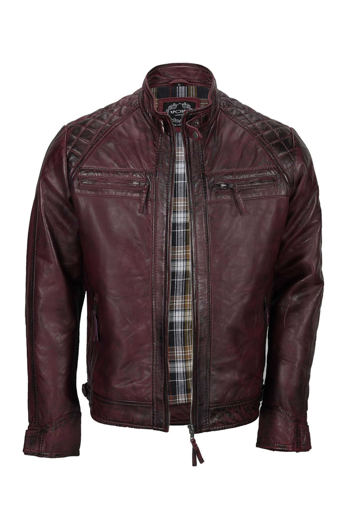 ANTIQUED WASH MAROON BIKER JACKET