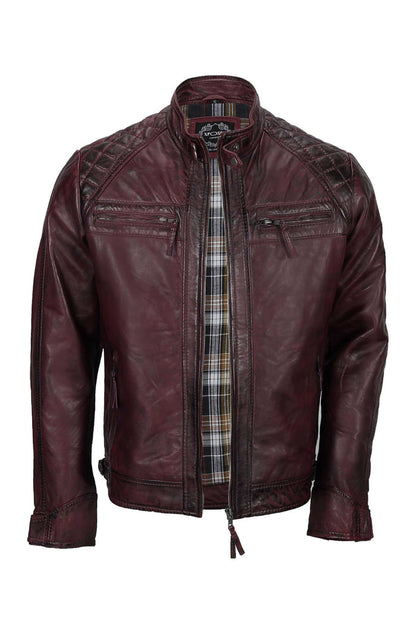 ANTIQUED WASH MAROON BIKER JACKET