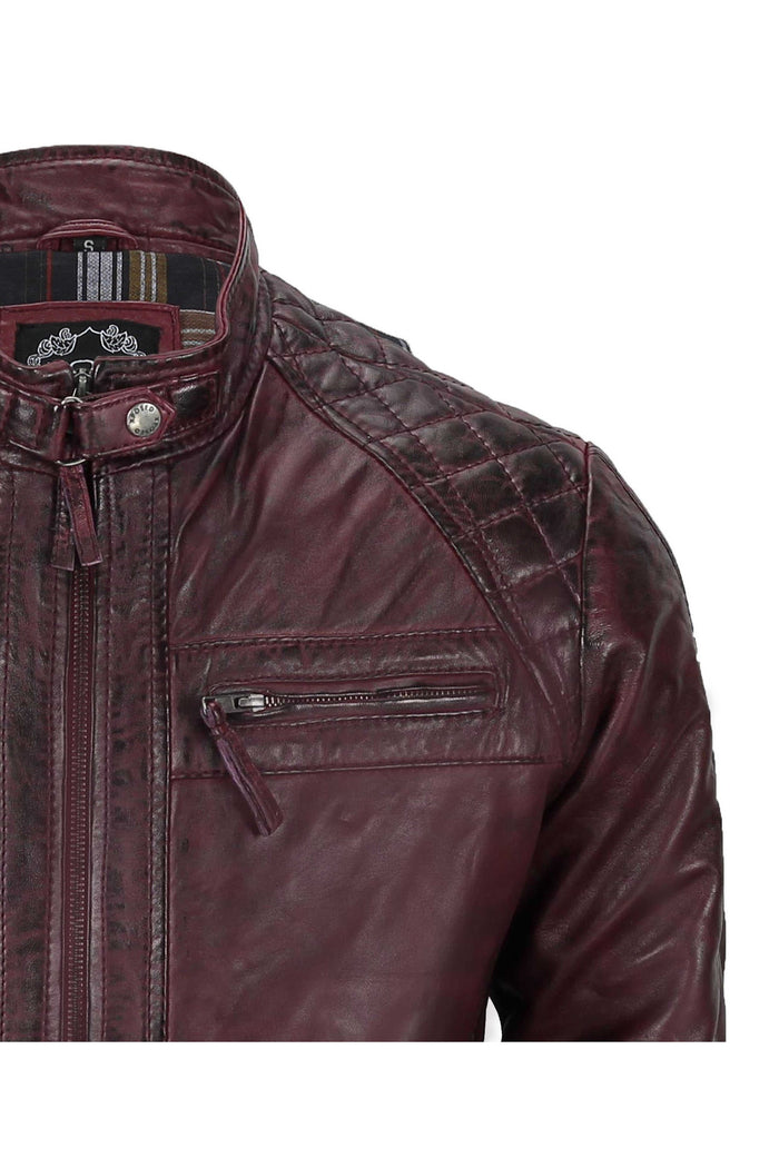ANTIQUED WASH MAROON BIKER JACKET
