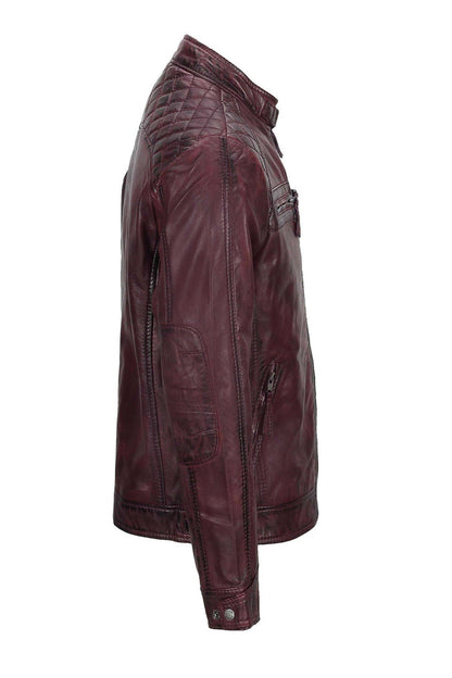 ANTIQUED WASH MAROON BIKER JACKET