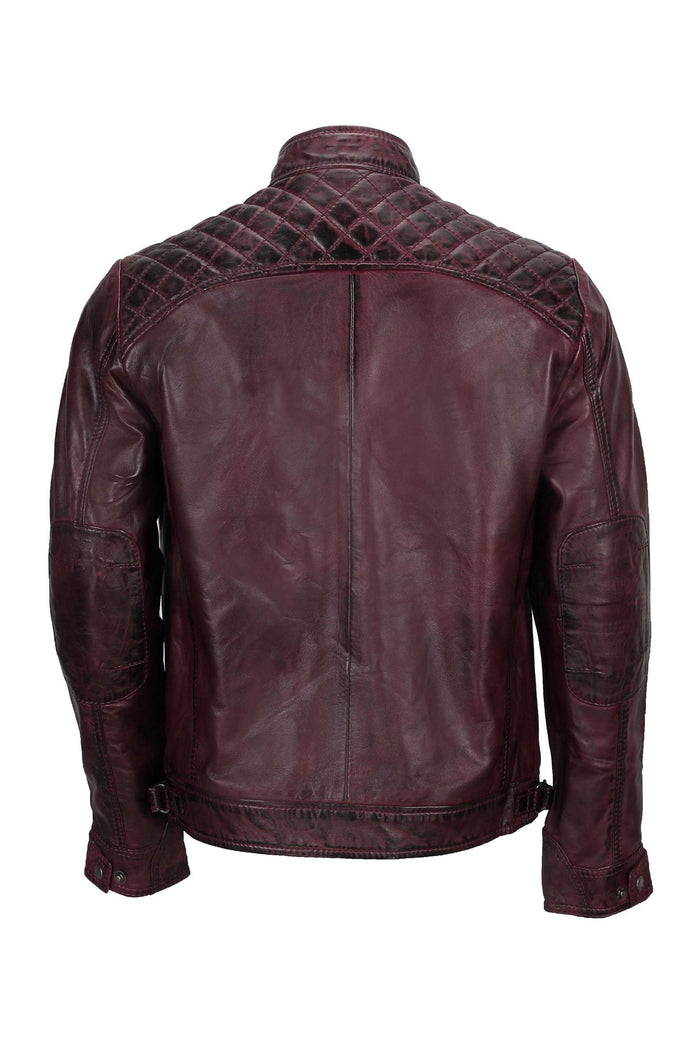 ANTIQUED WASH MAROON BIKER JACKET