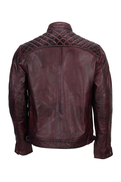 ANTIQUED WASH MAROON BIKER JACKET
