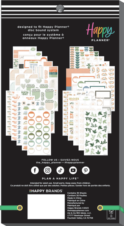 Back packaging of Apricot & Sage Mom - Value Pack Stickers showing multiple colorful sticker sheets designed to fit Happy Planner disc bound system with floral and functional planner sticker designs.