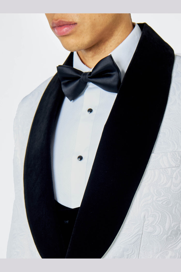 ARCHIE – White3 Piece Tuxedo Suit Damask Jacquard Print