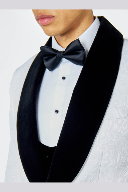 ARCHIE – White3 Piece Tuxedo Suit Damask Jacquard Print