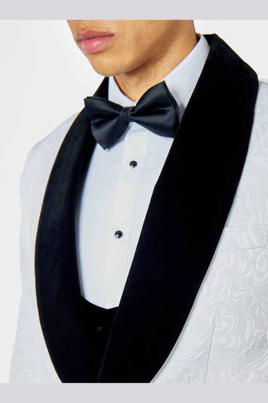 ARCHIE – White3 Piece Tuxedo Suit Damask Jacquard Print