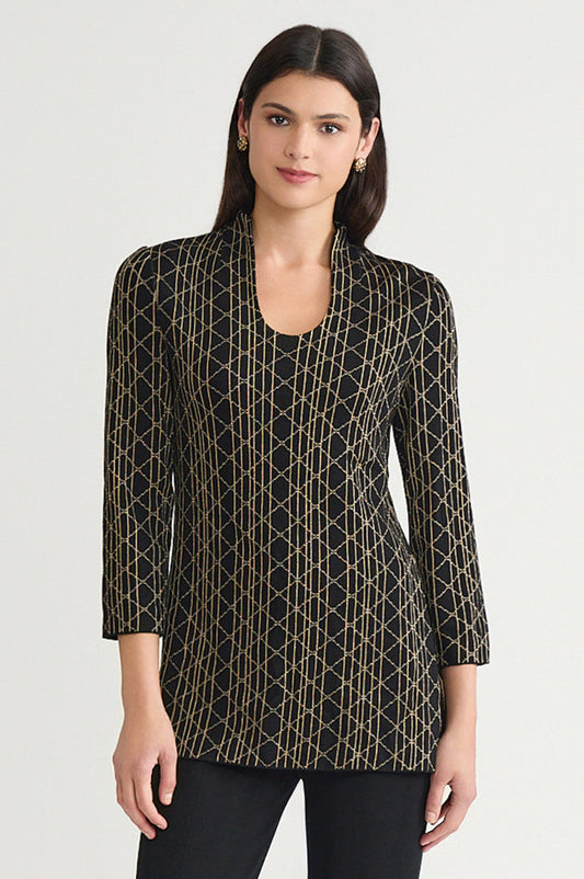 Art Deco Lurex Soft Knit Tunic, Black/Gold | Ming Wang