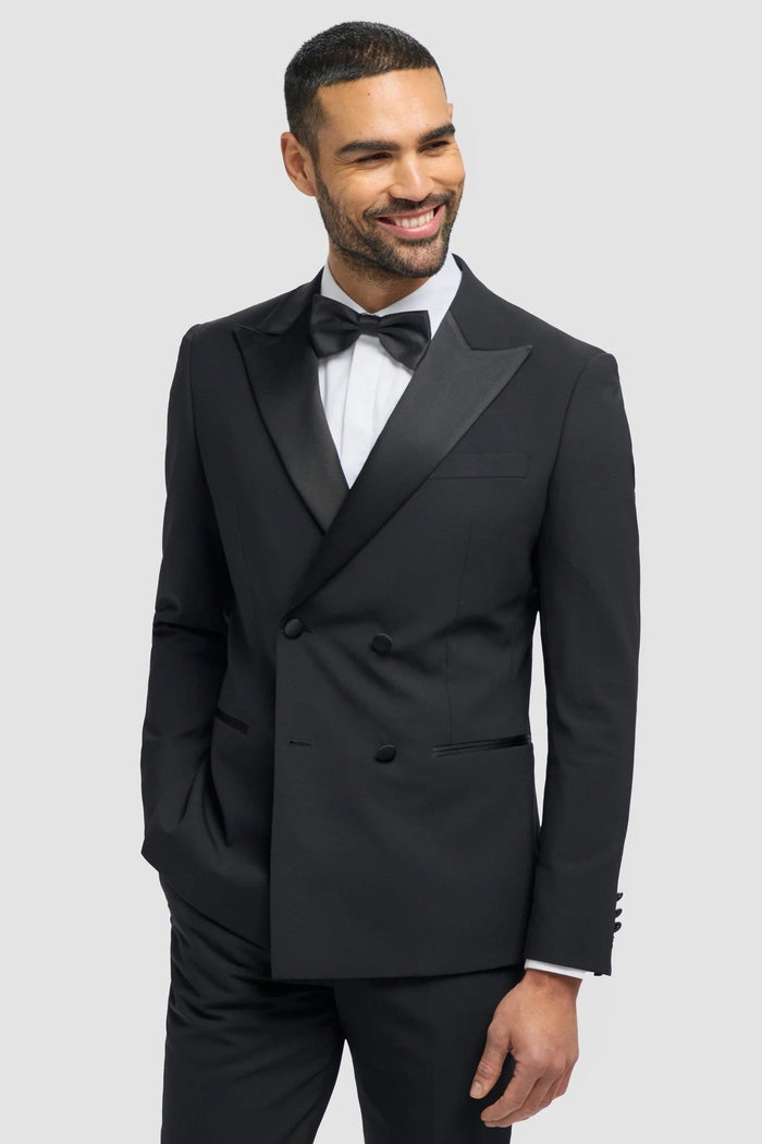 Aspen Black Double Breasted Wool Blend Tuxedo Suit Bundle