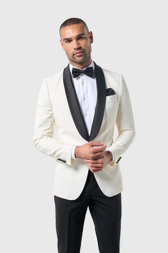 Men's Cavani Aspen Ecru Wool Blend 4-Piece Suit Bundle