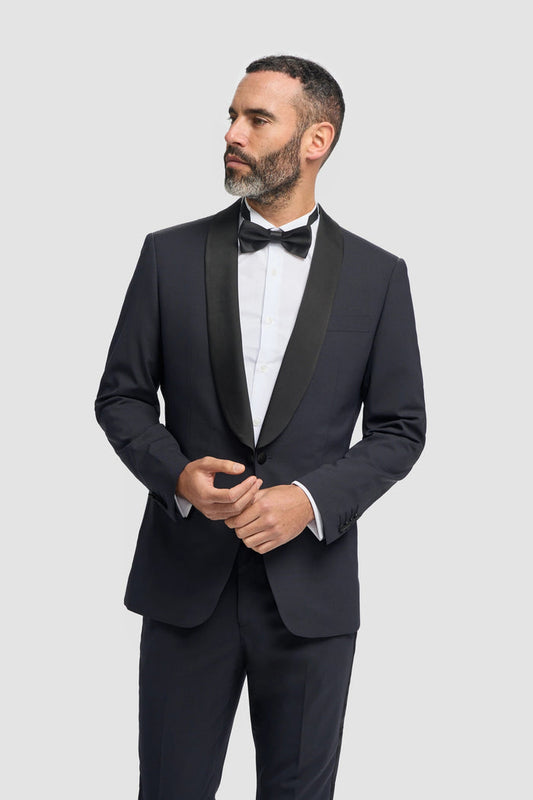 Aspen Midnight Navy Single Breasted Wool Blend 4-Piece Tuxedo Suit Bundle