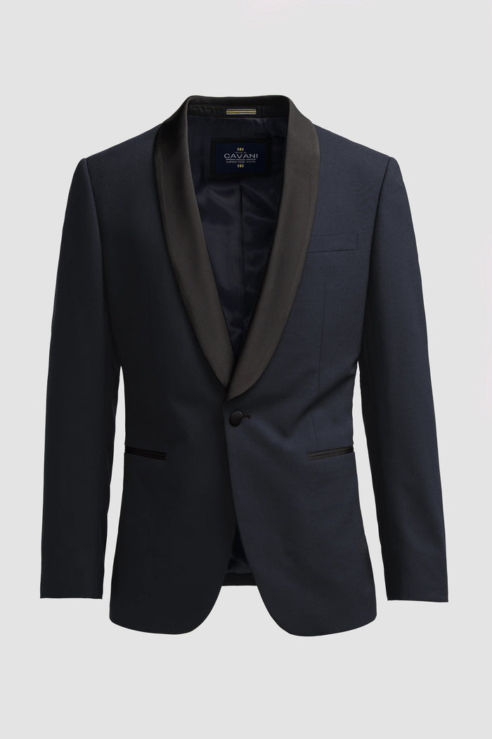 ASPEN – Midnight Navy Wool Blend Tuxedo Jacket