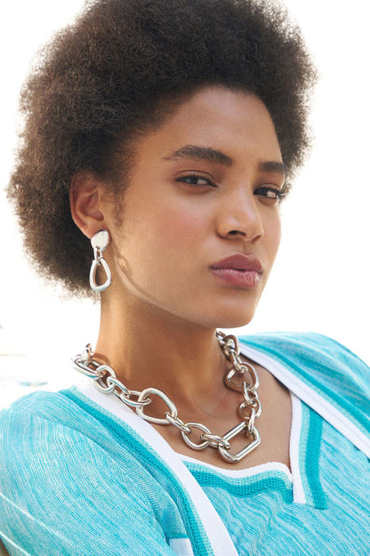 Asymmetrical Link Drop Earrings, Rhodium | Ming Wang