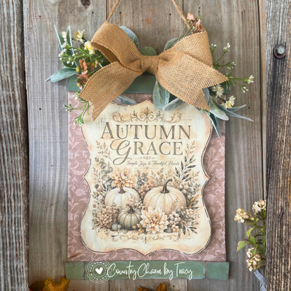 Autumn Grace Harvest Sign - 11x14 Dimensional Framed Decor with Floral Swag