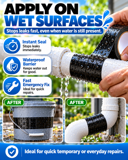 Waterproof Leak Repair Tape, Emergency Seal for Wet Surfaces, Indoor Outdoor Leak Fix for Pipes, Buckets, Hoses, Tents