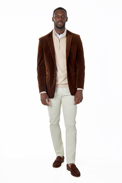 BEIGE 100% COTTON KNIT ZIP NECK JUMPER