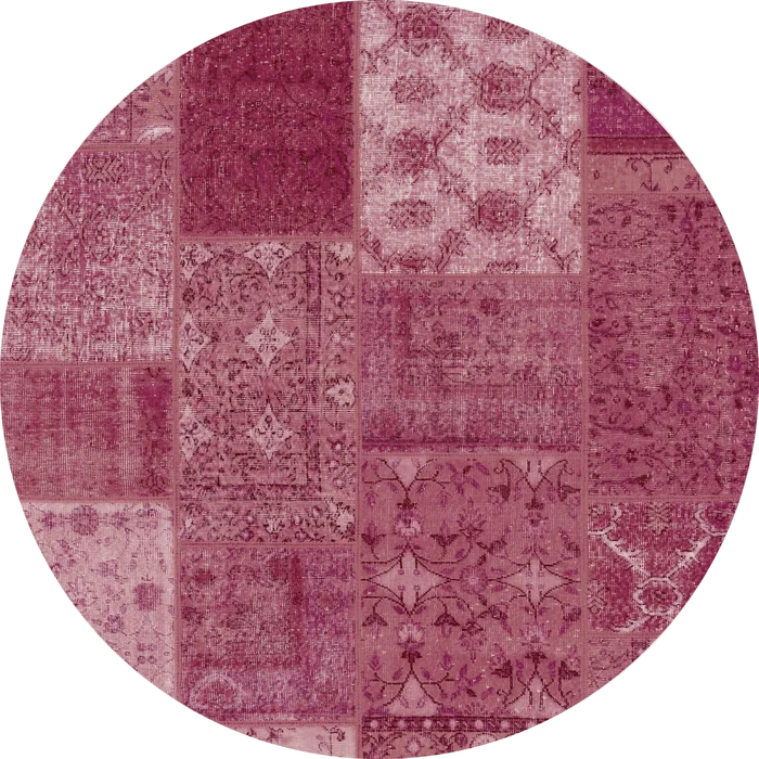 Berry Patchwork - Washable Rug (JRN1040) is a round rug with pink and purple patchwork, each rectangle featuring intricate patterns. Ideal for allergy-sensitive homes and high-traffic areas, it's easy to wash and maintain.