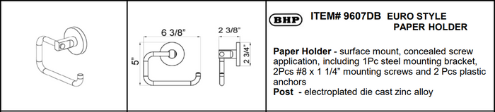 Better Home Products 9607DB Baker Beach Euro Paper Holder, Dark Bronze