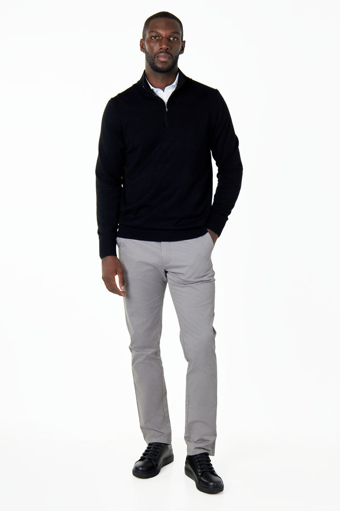 BLACK 100% COTTON KNIT ZIP NECK JUMPER