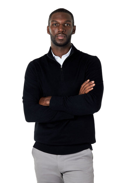 BLACK 100% COTTON KNIT ZIP NECK JUMPER