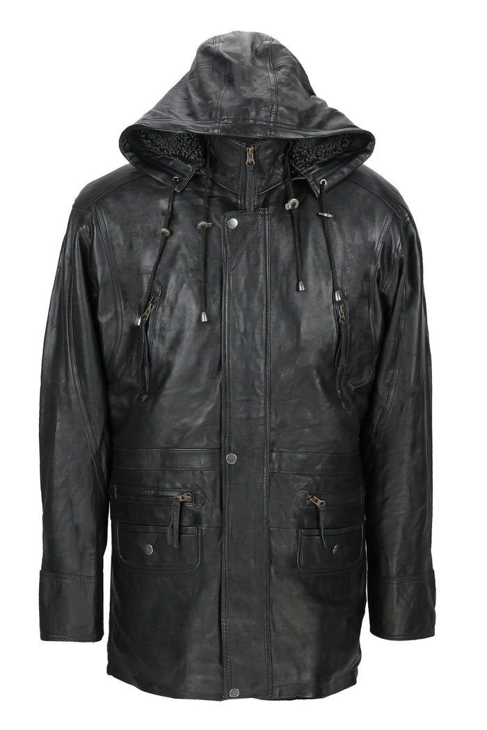 Black 3/4 Long Duffle Jacket Detachable Hood & Fur Lining Coat