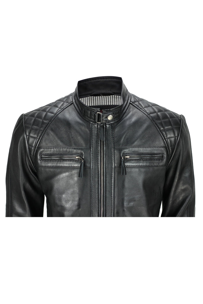 BLACK BIKER LEATHER JACKET