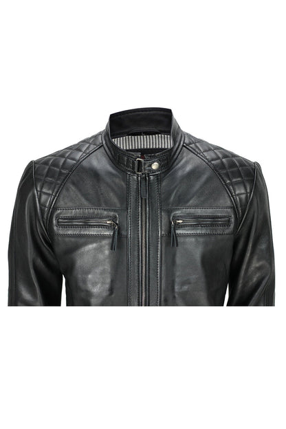 BLACK BIKER LEATHER JACKET