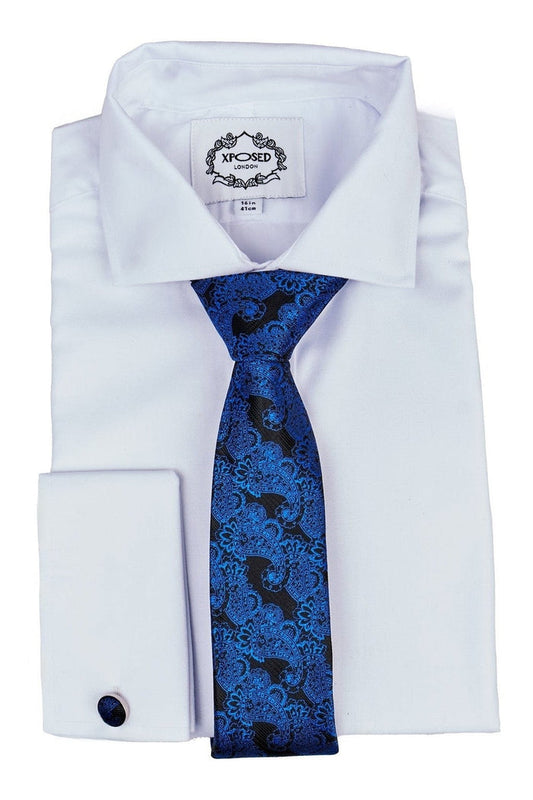 BLACK BLUE FLORAL PAISLEY NECK TIE SET