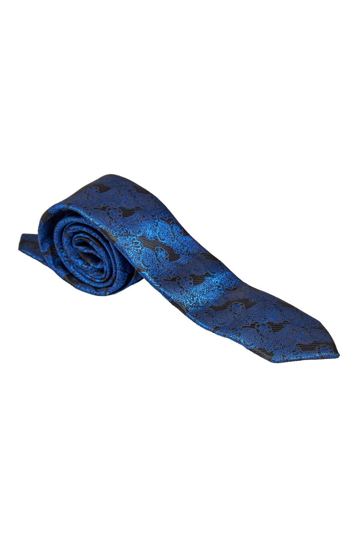 BLACK BLUE FLORAL PAISLEY NECK TIE SET