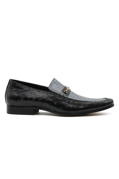 BLACK & BLUE LEATHER CROC PRINT LOAFERS