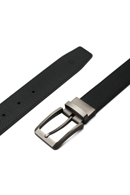 BLACK & BROWN CROC PRINT LEATHER REVERSIBLE BELT