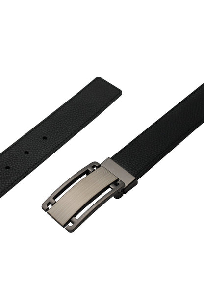 BLACK & BROWN GRAIN LEATHER PIN BUCKLE REVERSIBLE BELT