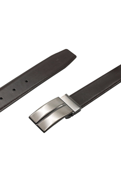 BLACK & BROWN LEATHER PIN BUCKLE REVERSIBLE BELT
