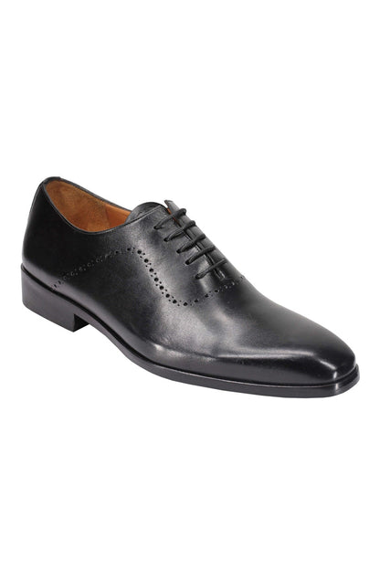 BLACK CALF LEATHER OXFORD LACE UP BROGUE SHOES