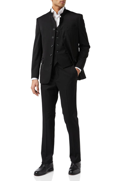 BLACK CHINESE GRANDAD COLLAR SUIT