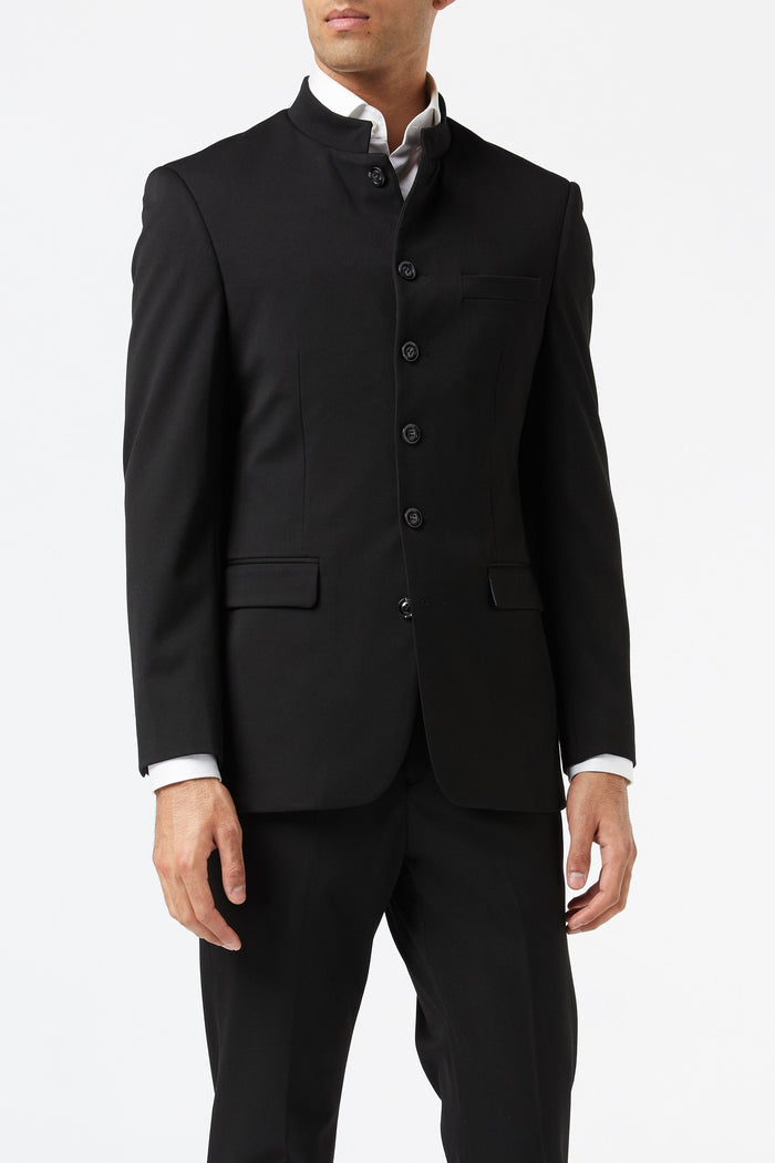BLACK CHINESE GRANDAD COLLAR SUIT