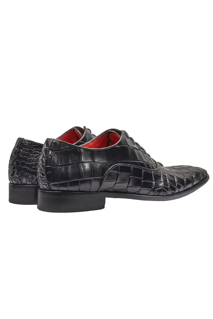 BLACK – CROCO PRINTED LEATHER OXFORDS