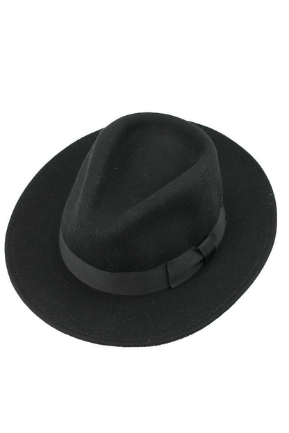 Black Crushable Fedora 100% Wool Wide Brim Hat