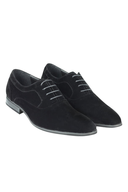 BLACK FAUX LEATHER LACE-UPS SHOES