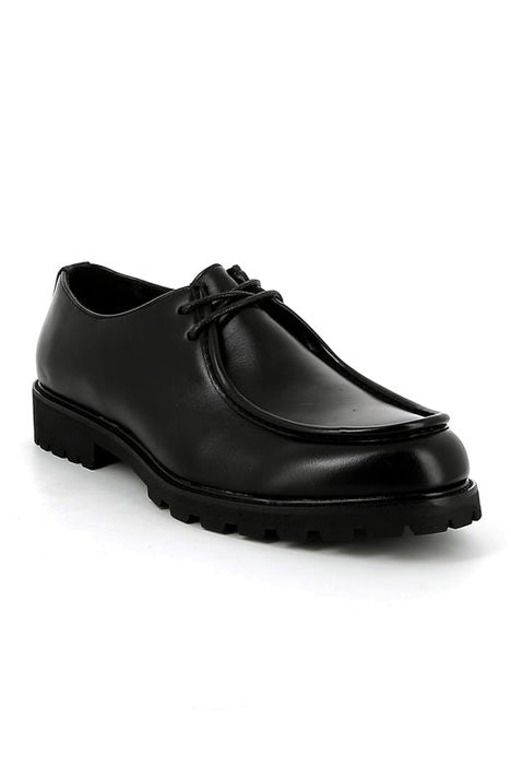 Black Faux Leather Moc Toe Derby Shoes Classic Lace-Up