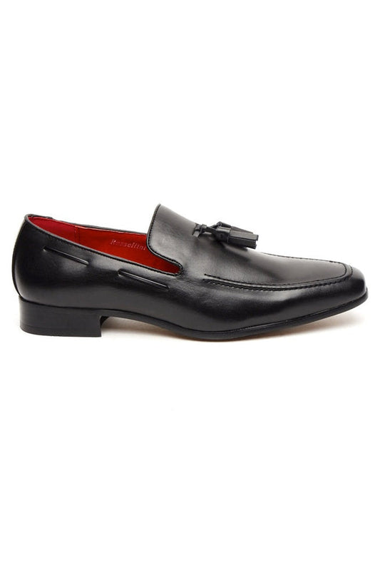 BLACK FAUX LEATHER TASSEL SHOES