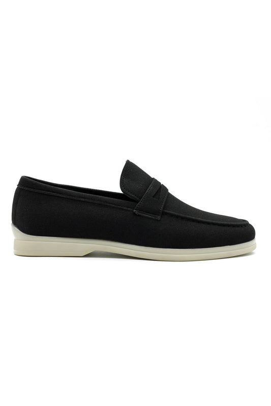 Black Faux Suede Leather Penny Loafers Lightweight